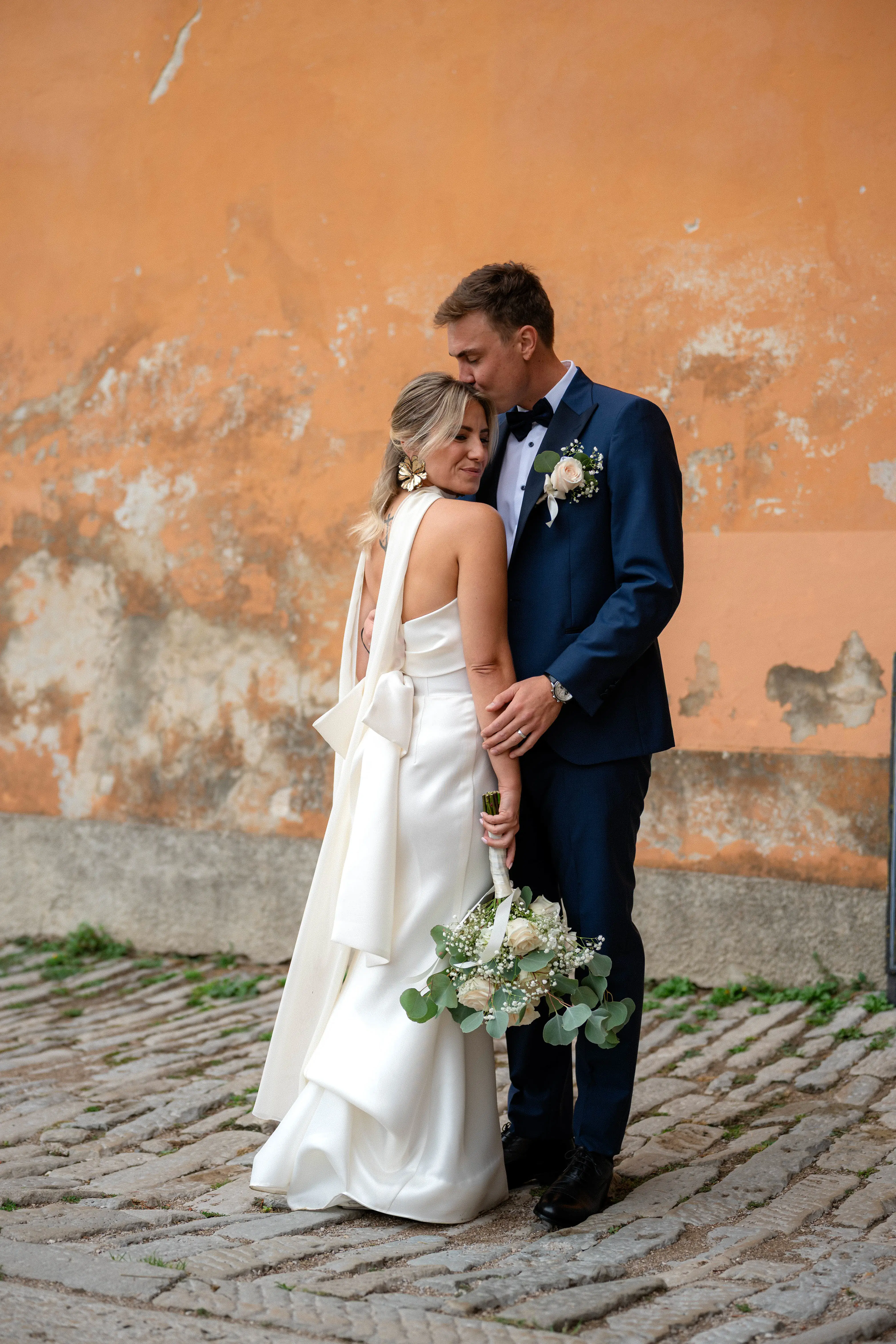 Wedding couple in a quiet outdoor moment